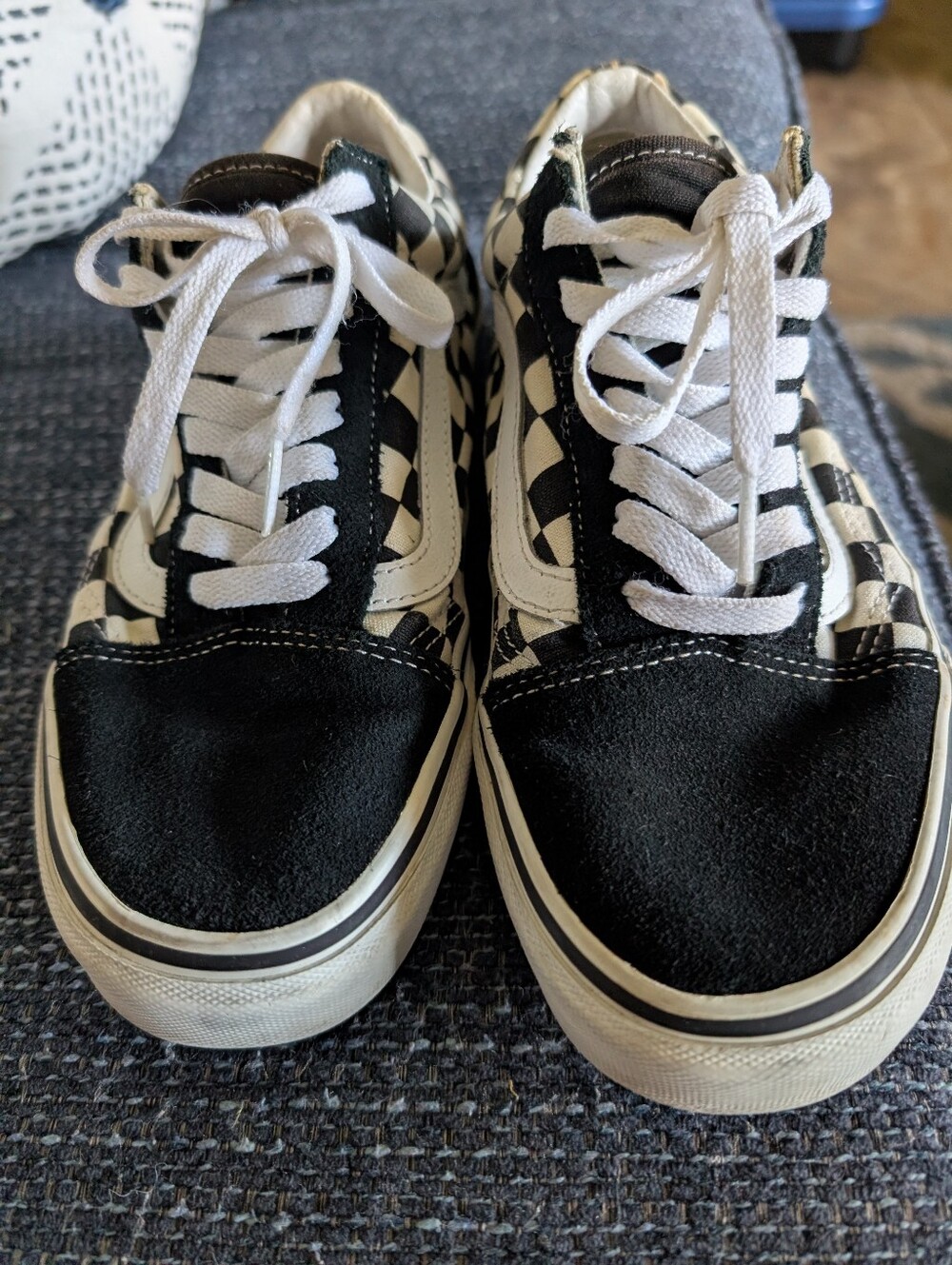 Black & White Checkerboard Vans Sneakers - Classic Skate Style Size 8.5 Womens